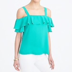 J. Crew cold shoulder green top